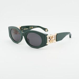 Roberto Cavalli SRC064 0D80 Sunglasses Green Oval Frame, Grey Lenses